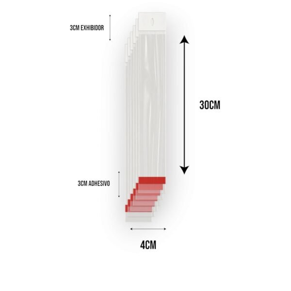 4x30+3+3 medidas Bolsa de Celofán con Cenefa 4x30 cm – Tipo Exhibidor para colgar dulces y productos