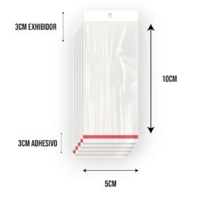 5x10+3+3 medidas Bolsa de Celofán con Cenefa 5x10 cm – Tipo Exhibidor para colgar dulces y productos