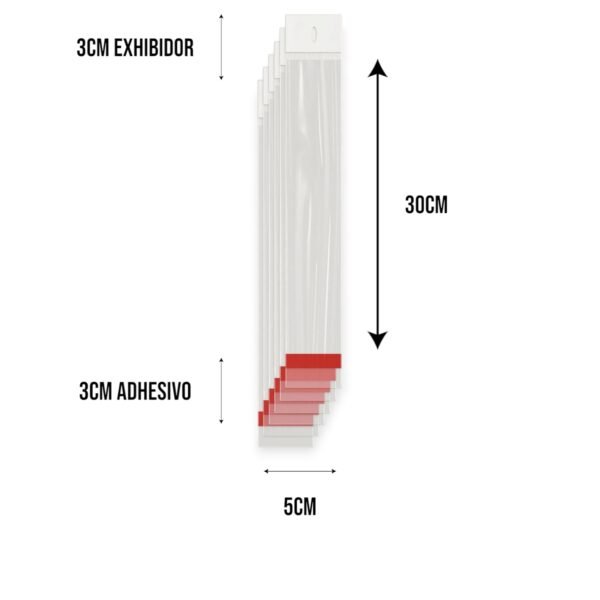 5x30+3+3 medidas Bolsa de Celofán con Cenefa 5x30 cm – Tipo Exhibidor para colgar dulces y productos