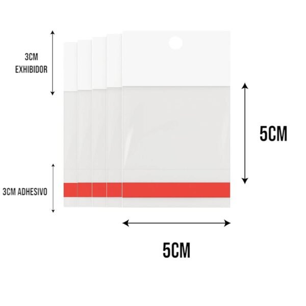 5x5+3+3 medidas Bolsa de Celofán con Cenefa 5x5 cm – Tipo Exhibidor para colgar dulces y productos
