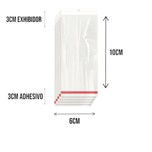 6x10+3+3 medidas Bolsa de Celofán con Cenefa 6x10 cm – Tipo Exhibidor para colgar dulces y productos