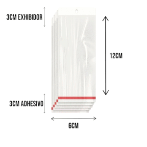 6x12+3+3 medidas Bolsa de Celofán con Cenefa 6x12 cm – Tipo Exhibidor para colgar dulces y productos