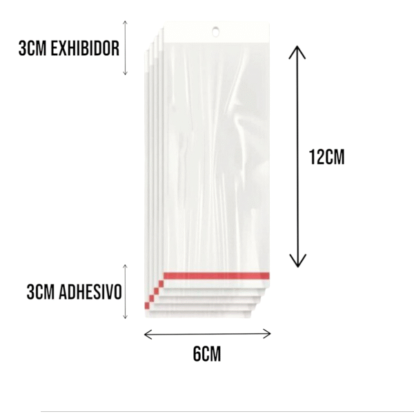 6x12+3+3 medidas Bolsa de Celofán con Cenefa 6x12 cm – Tipo Exhibidor para colgar dulces y productos