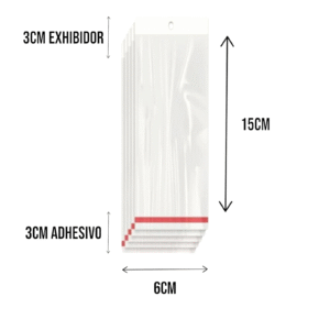 6x15+3+3 medidas Bolsa de Celofán con Cenefa 6x15 cm – Tipo Exhibidor para colgar dulces y productos