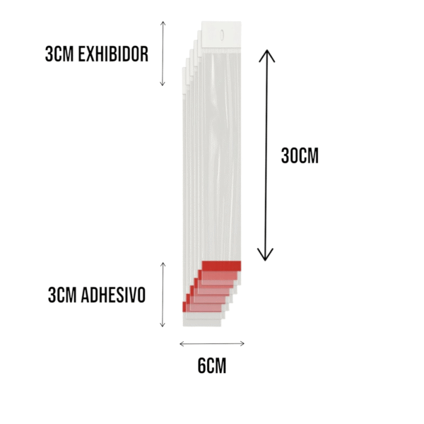 6x30+3+3 medidas Bolsa de Celofán con Cenefa 6x30 cm – Tipo Exhibidor para colgar dulces y productos