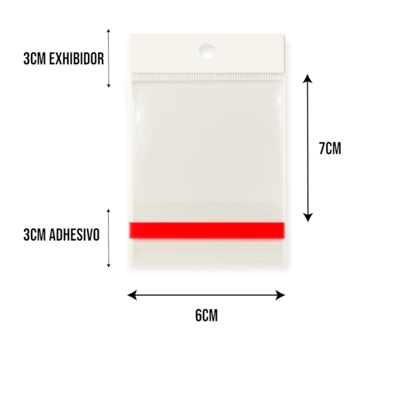 6x7+3+3 medidas Bolsa de Celofán con Cenefa 6x7 cm – Tipo Exhibidor para colgar dulces y productos