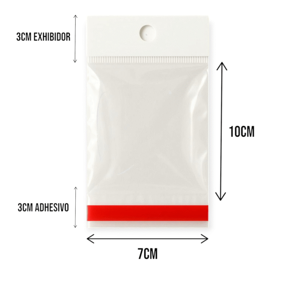 7x10+3+3 medidas Bolsa de Celofán con Cenefa 7x10 cm – Tipo Exhibidor para colgar dulces y productos