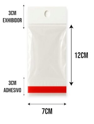 7x12+3+3 medidas Bolsa de Celofán con Cenefa 7x12 cm – Tipo Exhibidor para colgar dulces y productos