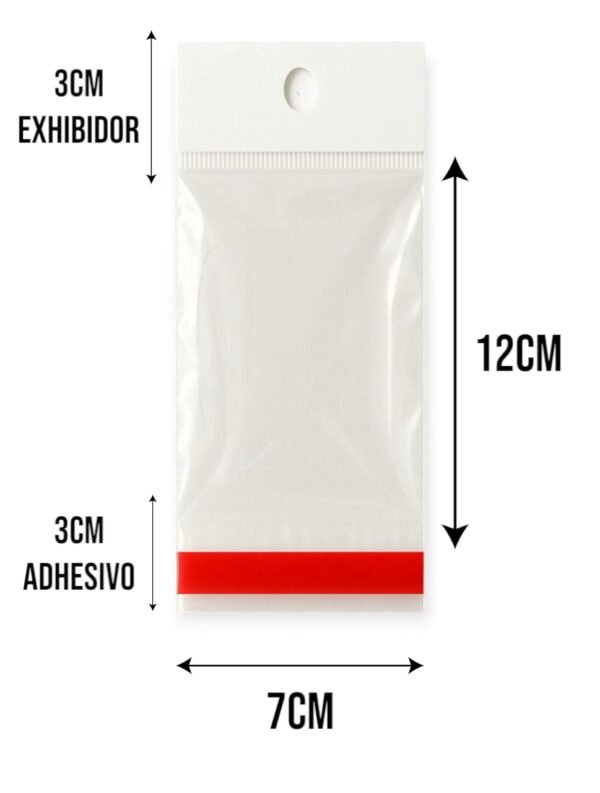 7x12+3+3 medidas Bolsa de Celofán con Cenefa 7x12 cm – Tipo Exhibidor para colgar dulces y productos