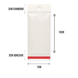 7x15+3+3 medidas Bolsa de Celofán con Cenefa 7x15 cm – Tipo Exhibidor para colgar dulces y productos