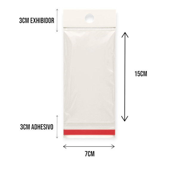 7x15+3+3 medidas Bolsa de Celofán con Cenefa 7x15 cm – Tipo Exhibidor para colgar dulces y productos