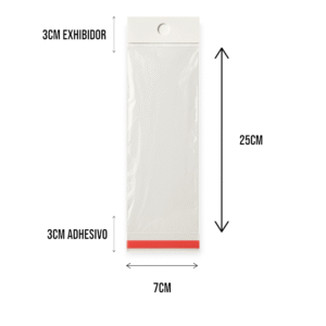 7x25+3+3 medidas Bolsa de Celofán con Cenefa 7x25 cm – Tipo Exhibidor para colgar dulces y productos