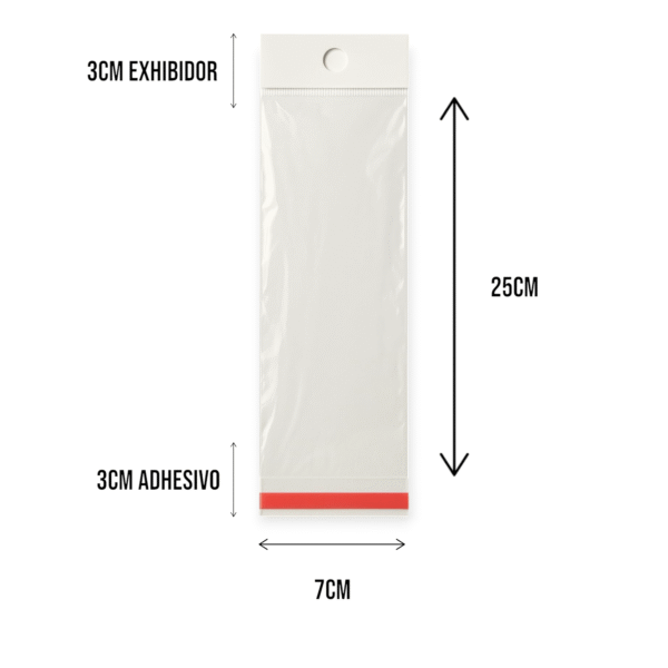 7x25+3+3 medidas Bolsa de Celofán con Cenefa 7x25 cm – Tipo Exhibidor para colgar dulces y productos
