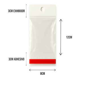 8x12+3+3 medidas Bolsa de Celofán con Cenefa 8x12 cm – Tipo Exhibidor para colgar dulces y productos