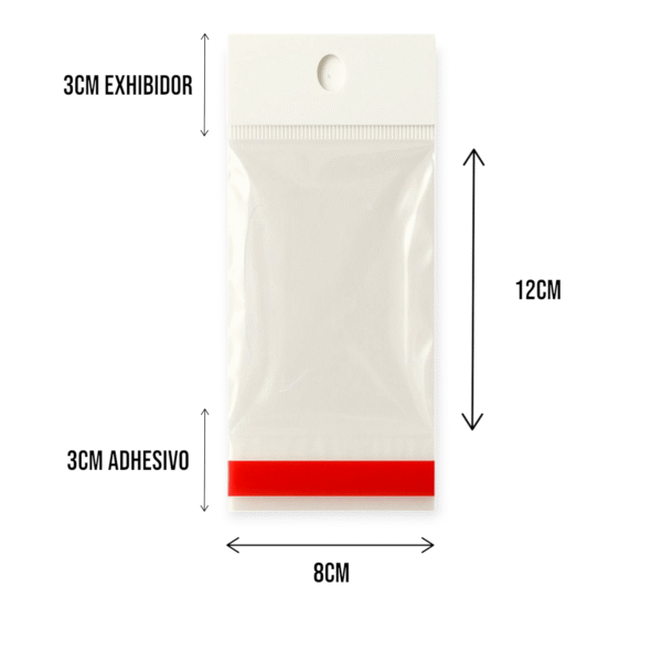 8x12+3+3 medidas Bolsa de Celofán con Cenefa 8x12 cm – Tipo Exhibidor para colgar dulces y productos