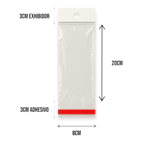 8x20+3+3 medidas Bolsa de Celofán con Cenefa 8x20 cm – Tipo Exhibidor para colgar dulces y productos