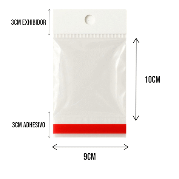 9x10+3+3 medidas Bolsa de Celofán con Cenefa 9x10 cm – Tipo Exhibidor para colgar dulces y productos