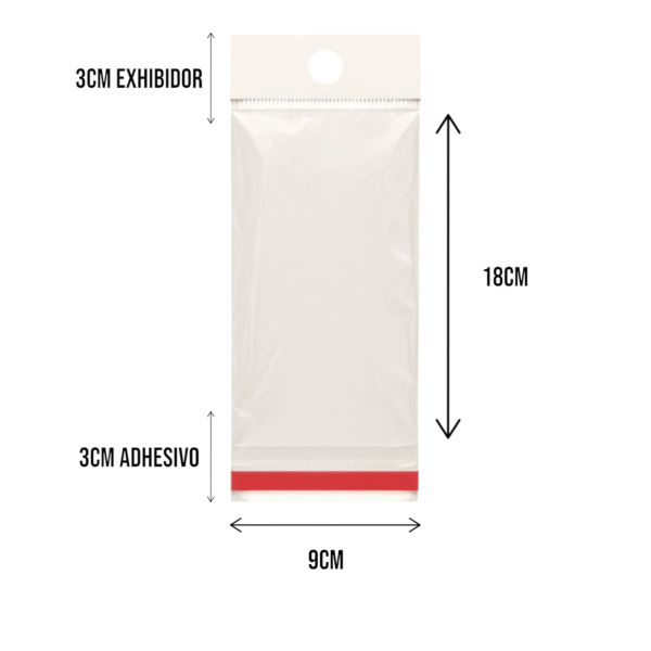 Bolsa de Celofán con Cenefa 9x18 cm – Tipo Exhibidor para colgar dulces y productos
