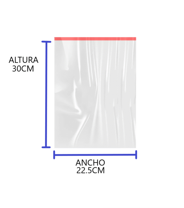 Bolsa de celofan con adhesivo 22.5X30 K1 Bolsas de celofán con adhesivo 22.5x30 cm para hojas tamaño carta, playeras y peluches