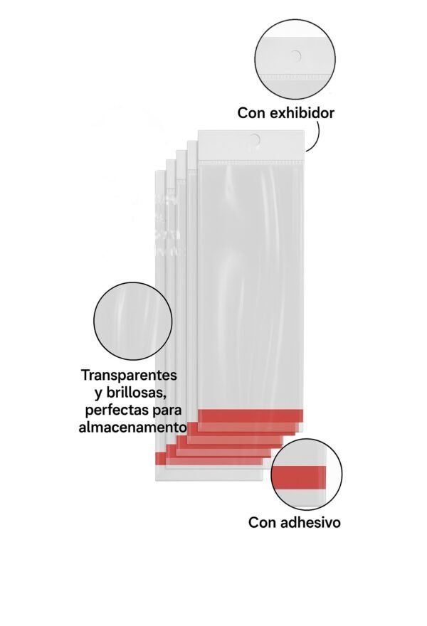 Bolsa de Celofán con Cenefa 8x30 cm – Tipo Exhibidor para colgar dulces y productos