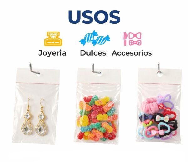 Bolsa de celofán con cenefa y adhesivo 10 x 10 cm para exhibidor