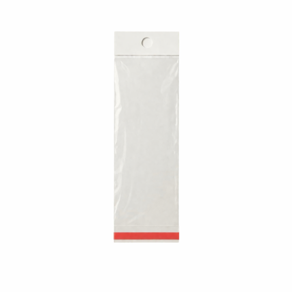 Bolsa de celofán con cenefa y adhesivo 10 x 35 cm para exhibidor
