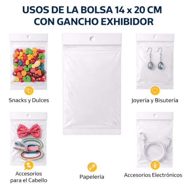 Bolsa de celofán con cenefa y adhesivo 14 x 20 cm para exhibidor