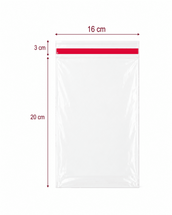 16x20+3 medidas Bolsa de celofán transparente con adhesivo 16 x 20 cm