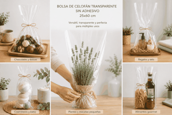 Bolsa de celofán transparente sin adhesivo 25 x 60 cm