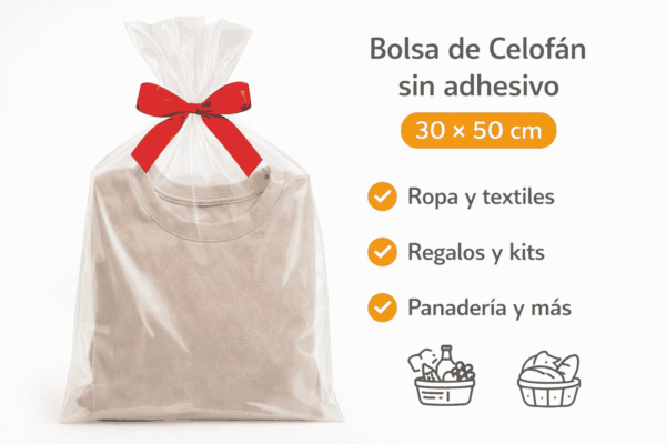 Bolsa de celofán transparente sin adhesivo 30 x 50 cm