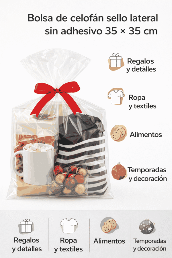 Bolsa de celofán transparente sin adhesivo 35 x 35 cm
