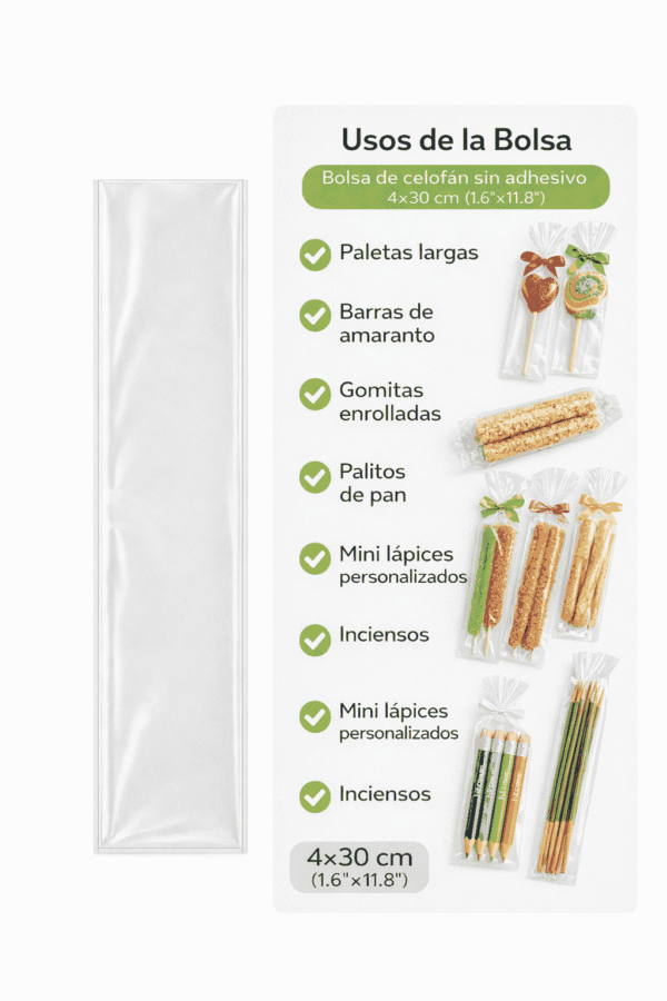 4x30 usos Bolsa de celofán transparente sin adhesivo 4 x 30 cm