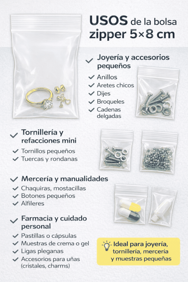 5x8 usos Bolsa de zipper transparente 5 x 8 cm