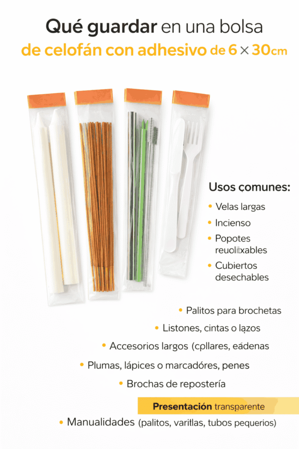 Bolsa de celofán transparente con adhesivo 6 x 30 cm