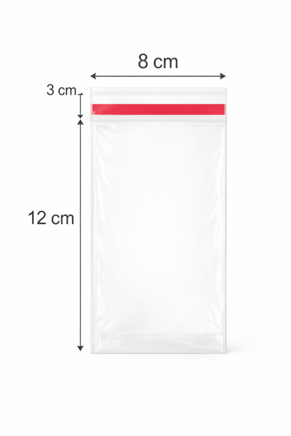 8x12+3 medidas Bolsa de celofán transparente con adhesivo 8 x 12 cm