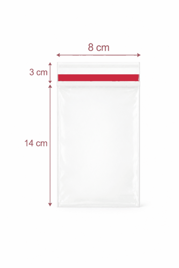 8x14+3 medidas Bolsa de celofán transparente con adhesivo 8 x 14 cm