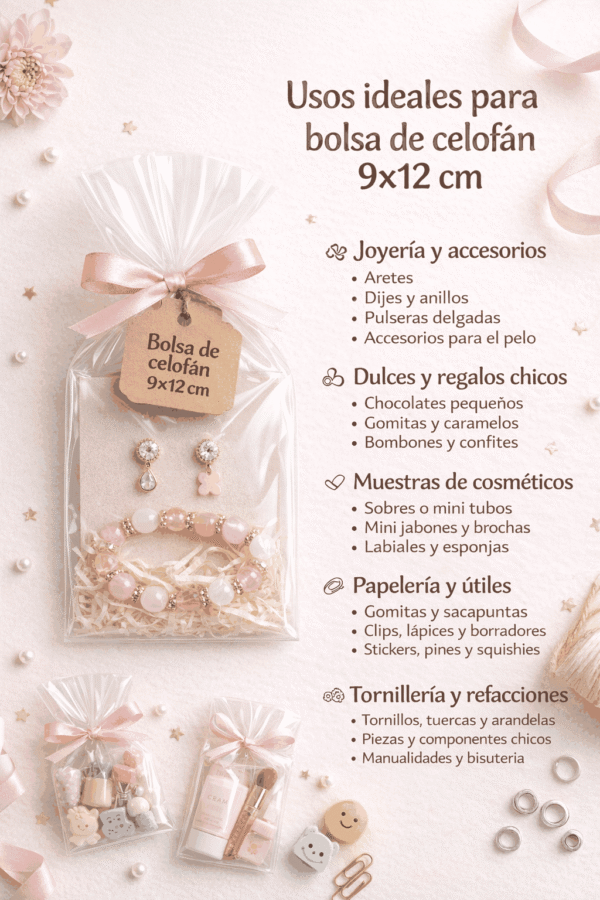 9x12 usos Bolsa de celofán transparente sin adhesivo 9 x 12 cm