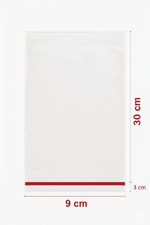 9x30+3 medidas Bolsa de celofán transparente con adhesivo 9 x 30 cm