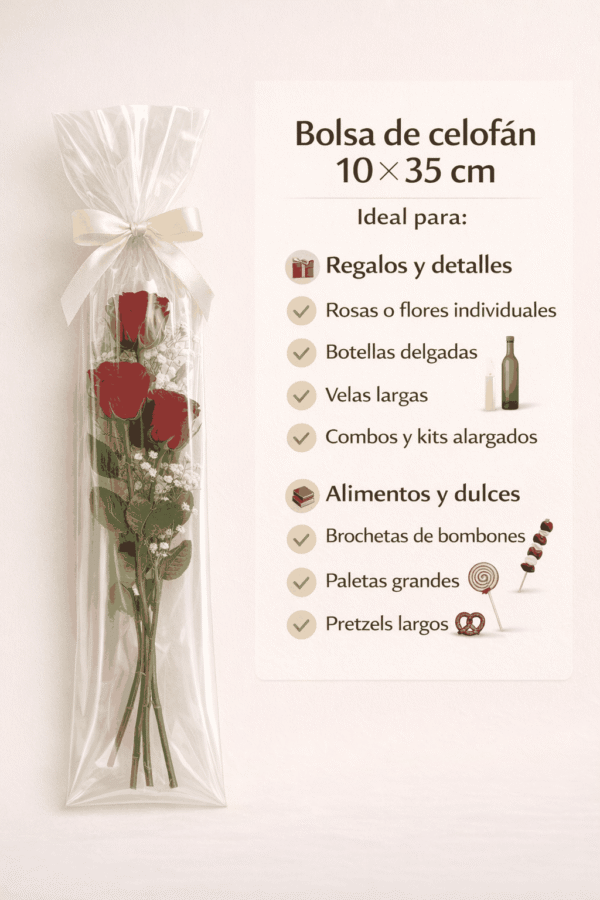 Bolsa de celofán transparente sin adhesivo 10 x 35 cm