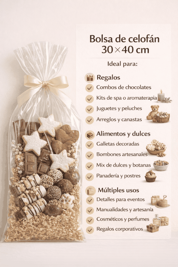 Bolsa de celofán transparente sin adhesivo 30 x 40 cm