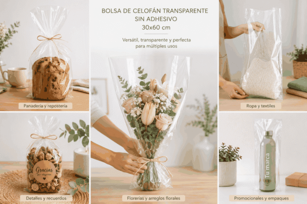 Bolsa de celofán transparente sin adhesivo 30 x 60 cm