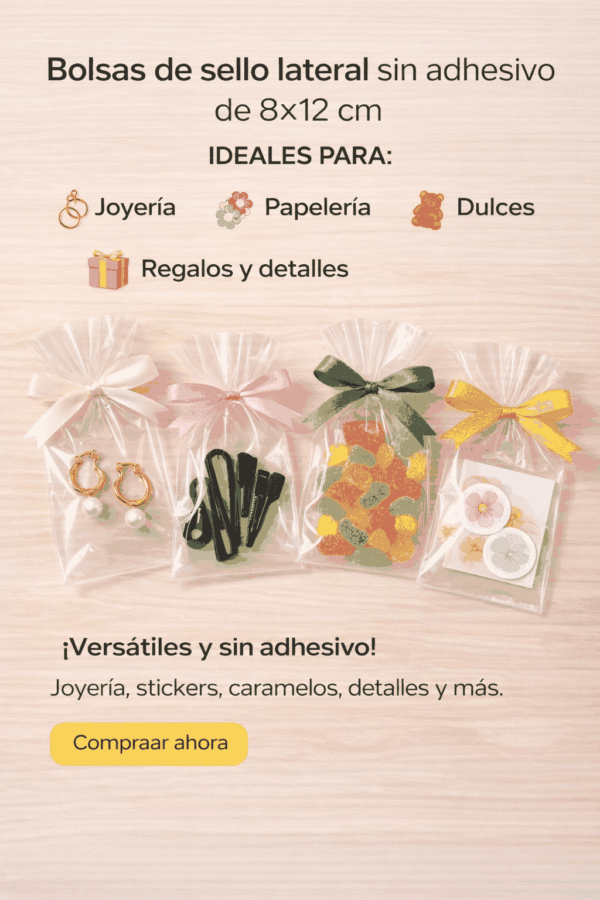 Bolsa de celofán transparente sin adhesivo 8 x 12 cm
